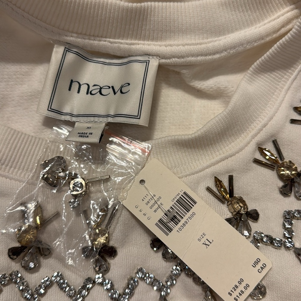 NWT! Anthropologie Maeve Long-Sleeve Embellished Sweatshirt - Size XL 🏓 - Picture 9 of 9